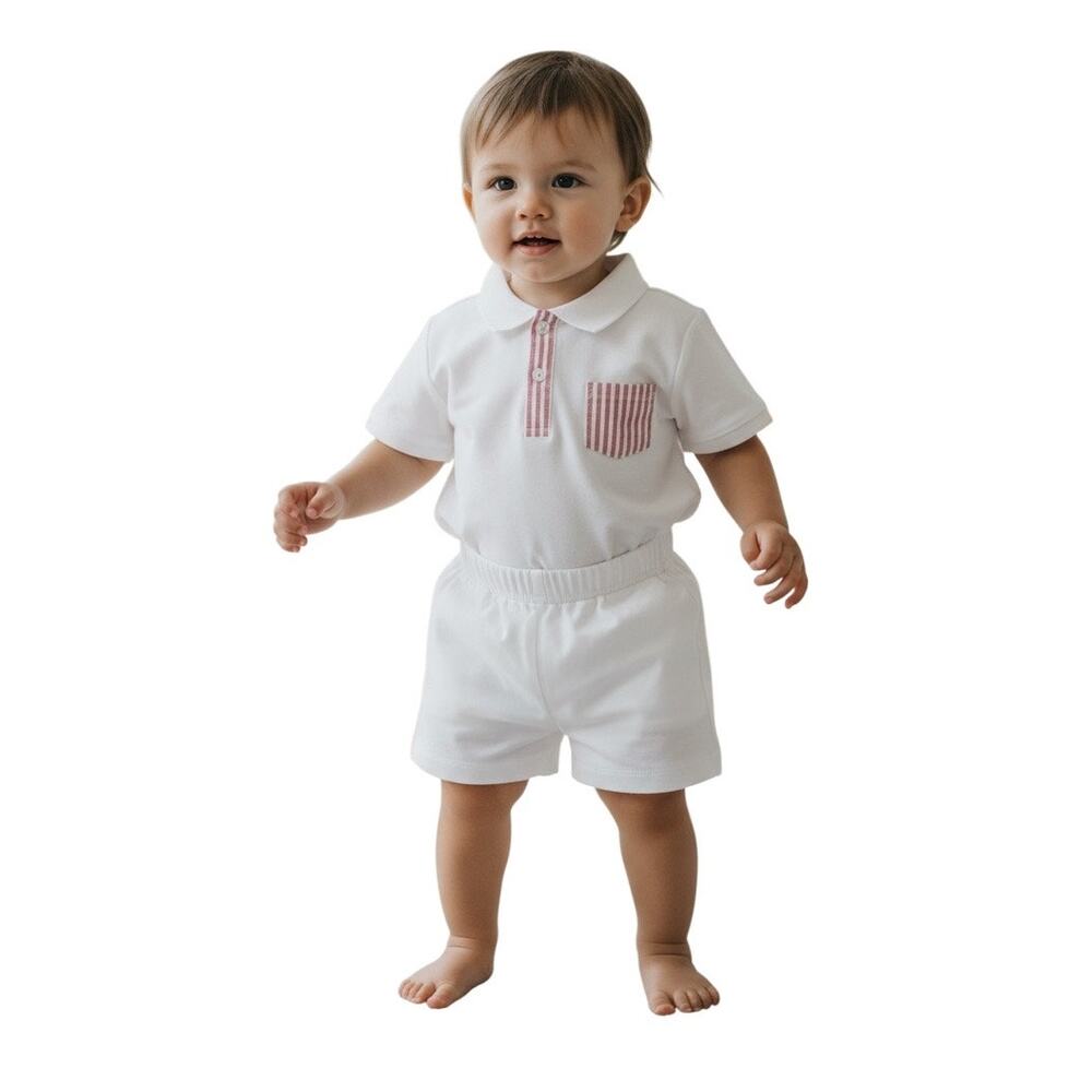 Edgehill Collection x The Broke Brooke Beau Pique Knit Polo White Short Set 4T